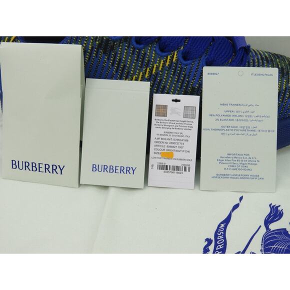 NIB BURBERRY BOX NAVY BLUE CHECK CANVAS LOGO PLATFORM SNEAKERS 9 US 42 ITALY - Picture 11 of 12